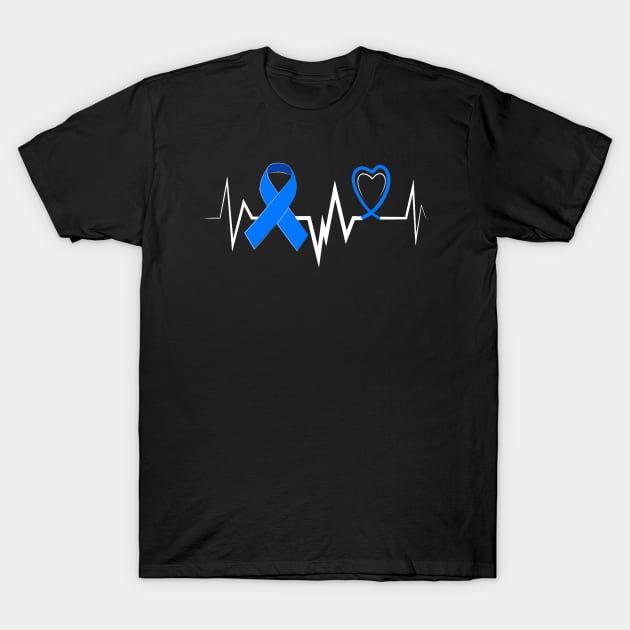 Child Abuse Awareness Shirts Heartbeat Blue Ribbon T-Shirt by craiglimu